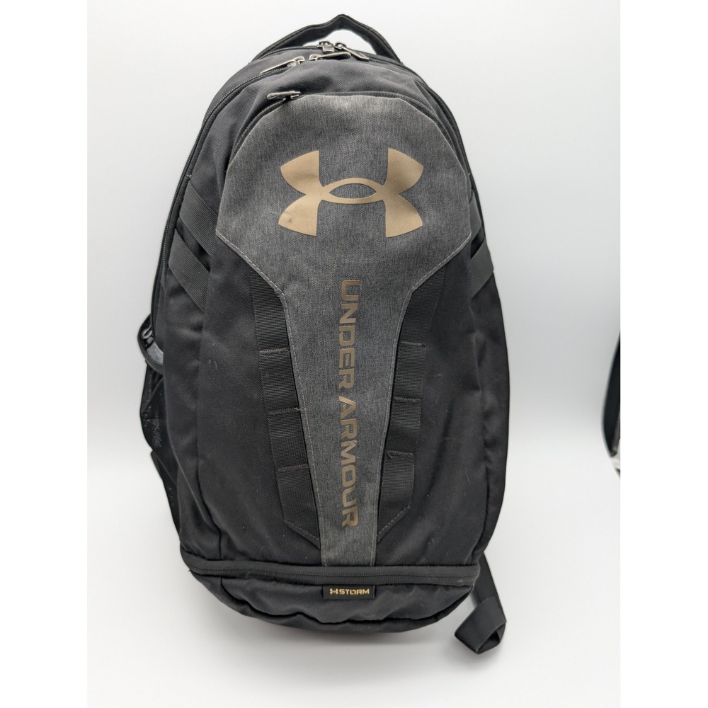 Under Armour Storm Backpack Black Gray Gold Logo Multi Compartment School Sport